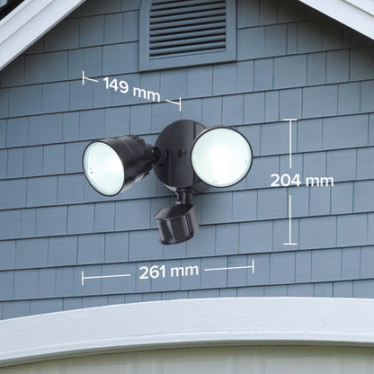 LUTEC Shrimp 12W PIR LED Security Light 1250LM 5000K Outside Lights With Sensor Outdoor Wall Lights Integrated Twin Heads Flood Light, Exterior for Patio, Garden, Yard Black