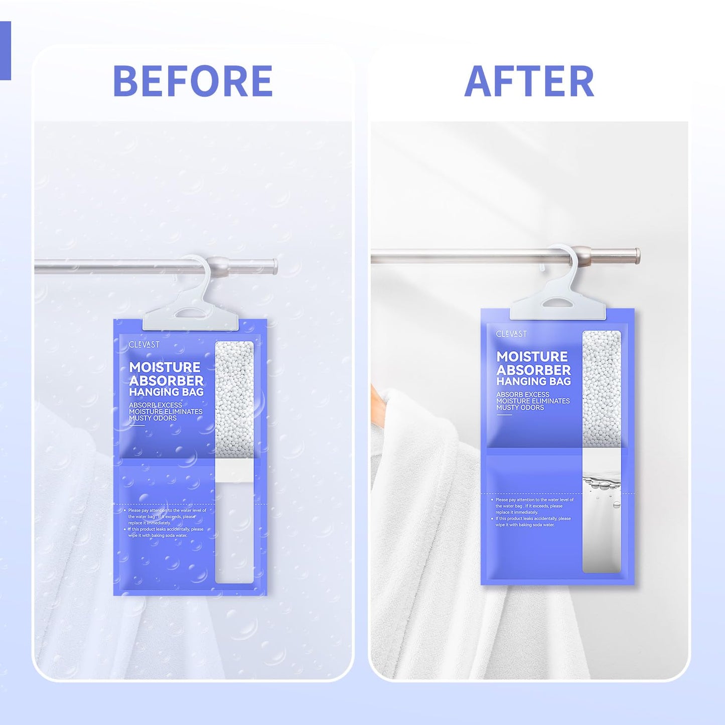 CLEVAST 5 Pack Wardrobe Dehumidifier, Hanging Dehumidifiers for Wardrobes, Moisture Absorber for Wardrobe, Cupboards, Bedrooms, Washrooms, Basement, Office – 230g Each