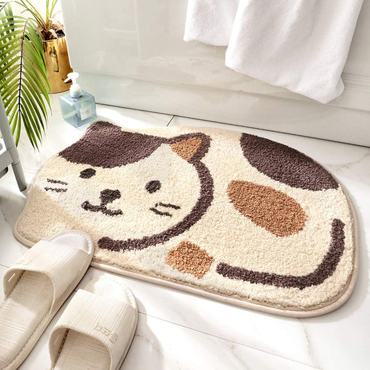 Ankah Shower, Tub, Bath Mat, Bathroom Rug, Non-Slip, Absorbent, Adorable Design Cat-Picture Door Soft Mat Dry Carpet, 18" x 26", Beige