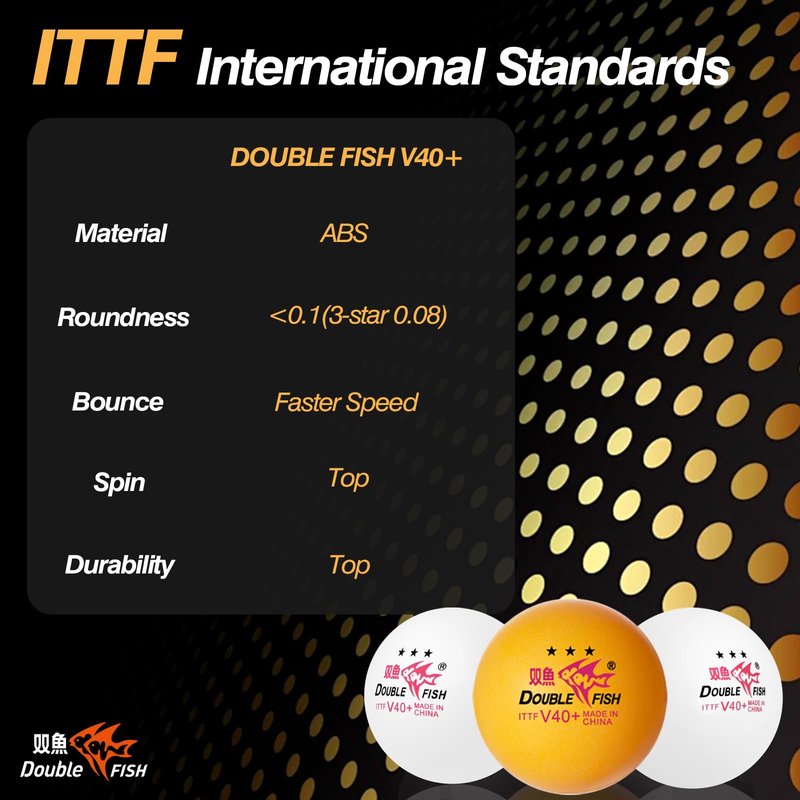 DOUBLE FISH Ping Pong Balls - White & Orange 3-Star Table Tennis Balls - High Performance V40+ ABS Balls Ultimate Durability Training Ball 12 Pack