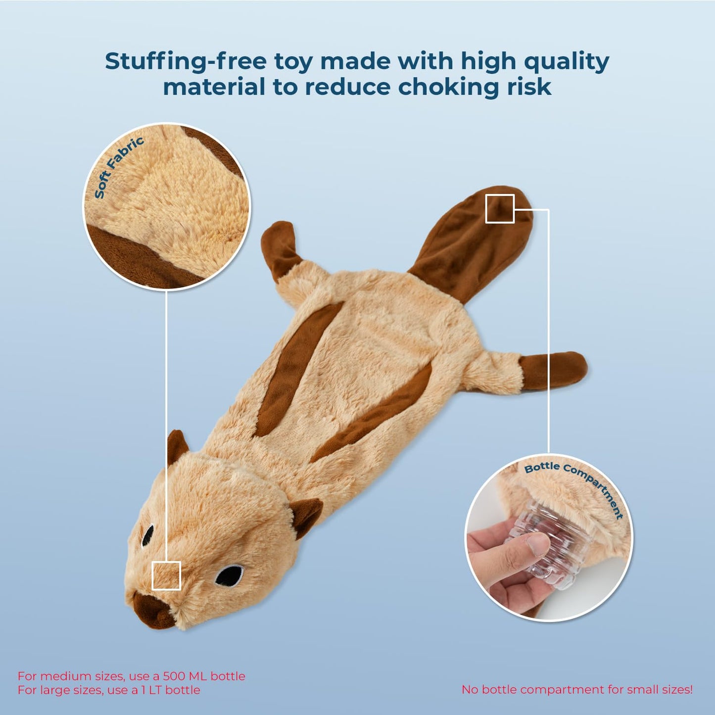 Best Pet Supplies 2-in-1 Stuffless Squeaky Dog Toys with Soft, Durable Fabric for Small, Medium, and Large Pets, No Stuffing for Indoor Play, Supports Active Biting and Play - Squirrel, Small