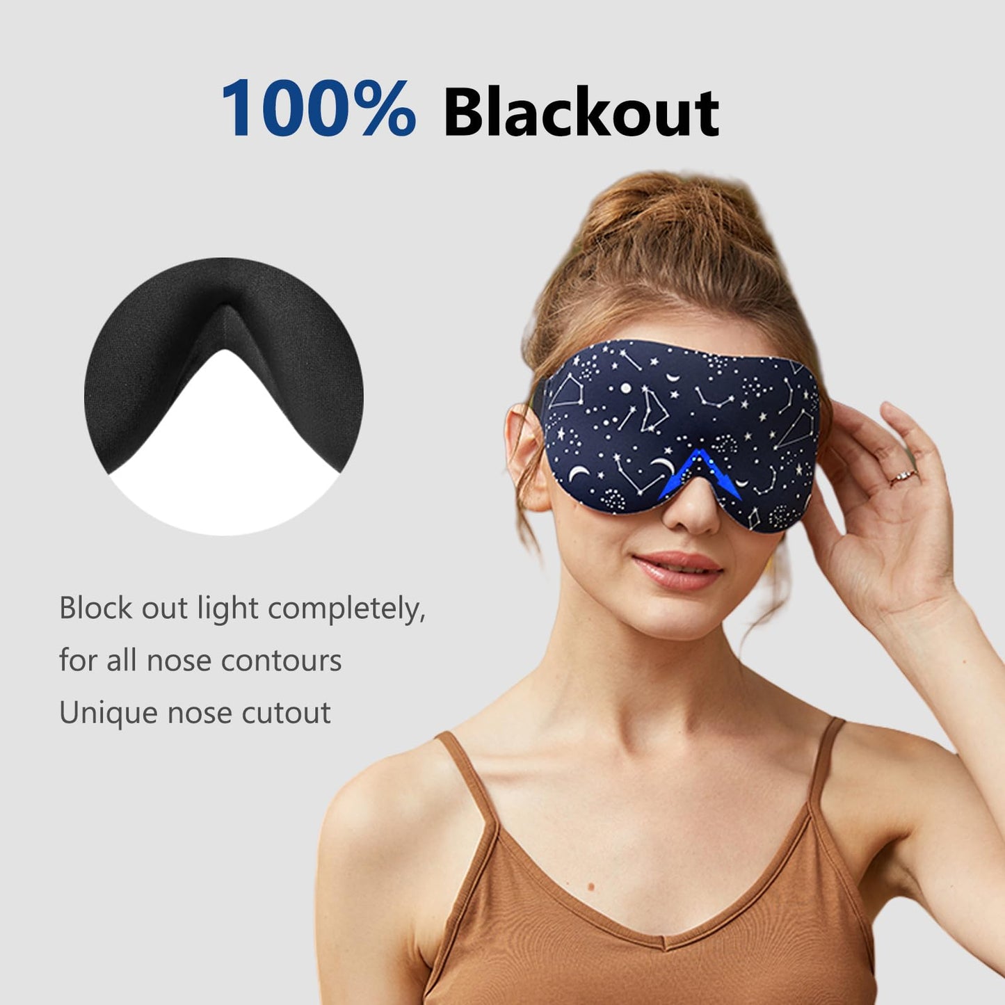Alaska Bear Sleep Mask for Side Sleepers 2022 Headband Design, Cup-Shaped and Extra-Soft, 100 Blackout Eye Mask Shades Cover for Men and Women Home or Travel, Machine Washable, Black