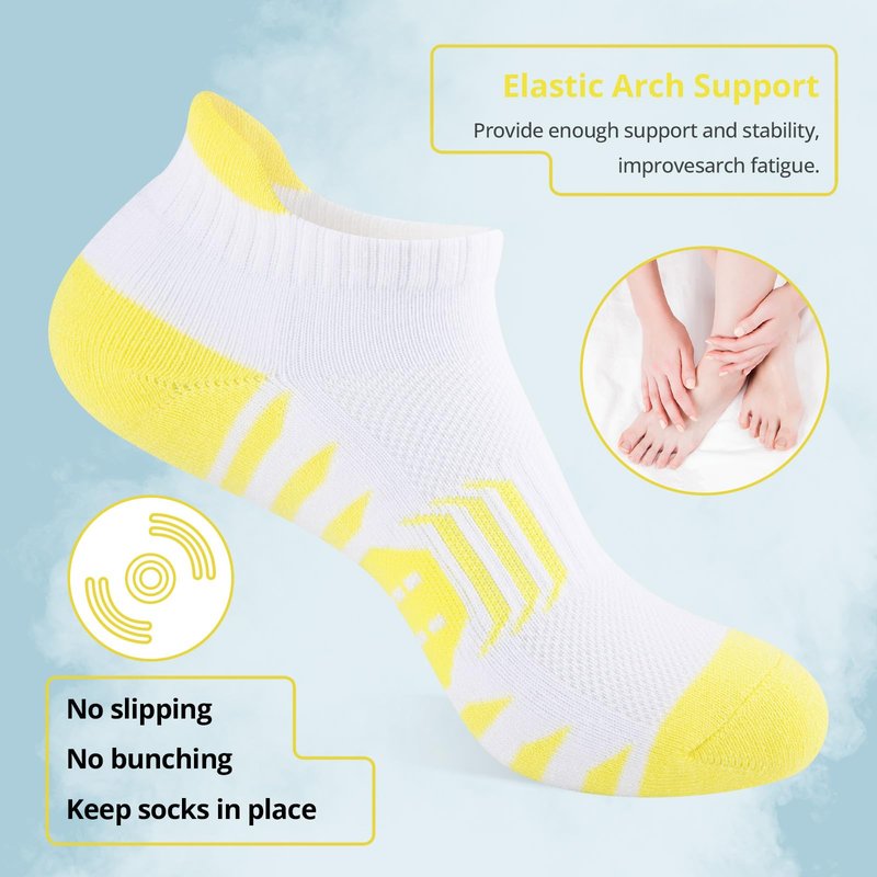 COOPLUS Ankle Socks Womens Athletic Cushioned Anti-Blister Running Cotton Low Cut Socks 6 Pairs