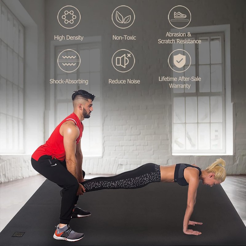 Large Exercise Mat - Thick Non-Slip Workout Mat for Home Gym | 6'x4'/6'x5'/6'x6' | Durable Cardio & Fitness Flooring
