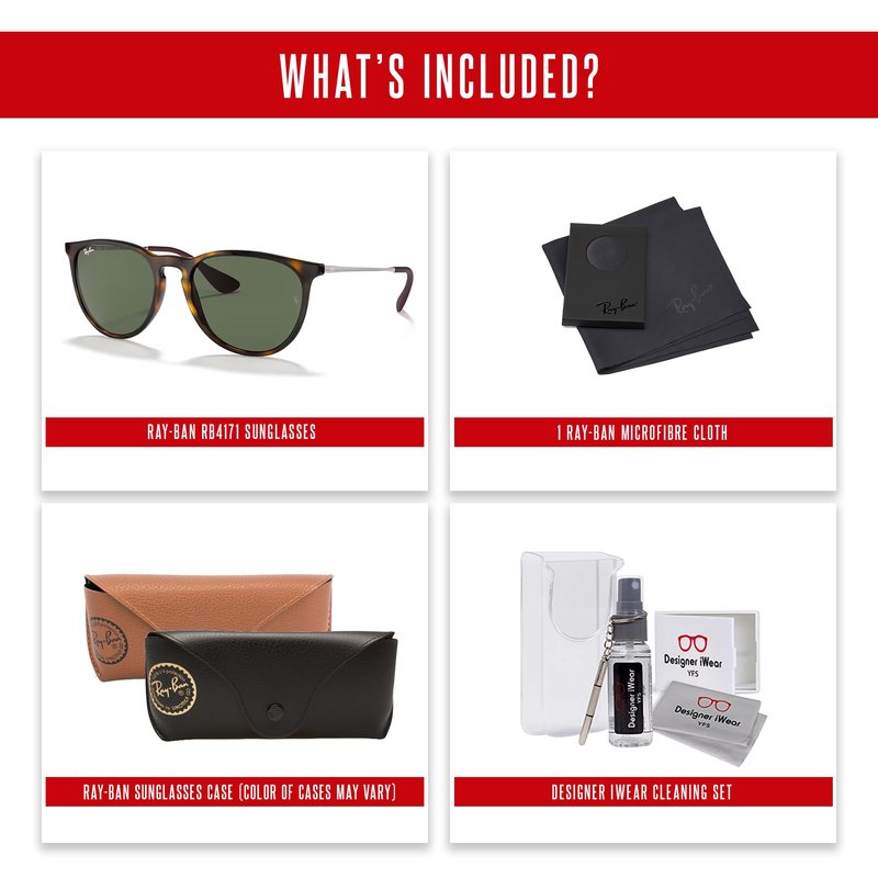 Ray-Ban RB4171 ERIKA 710/71 54MM Light Havana/Plastic Lens G-15 Green Round Sunglasses For Women +BUNDLE with ACCESSORY EYEWEAR KIT