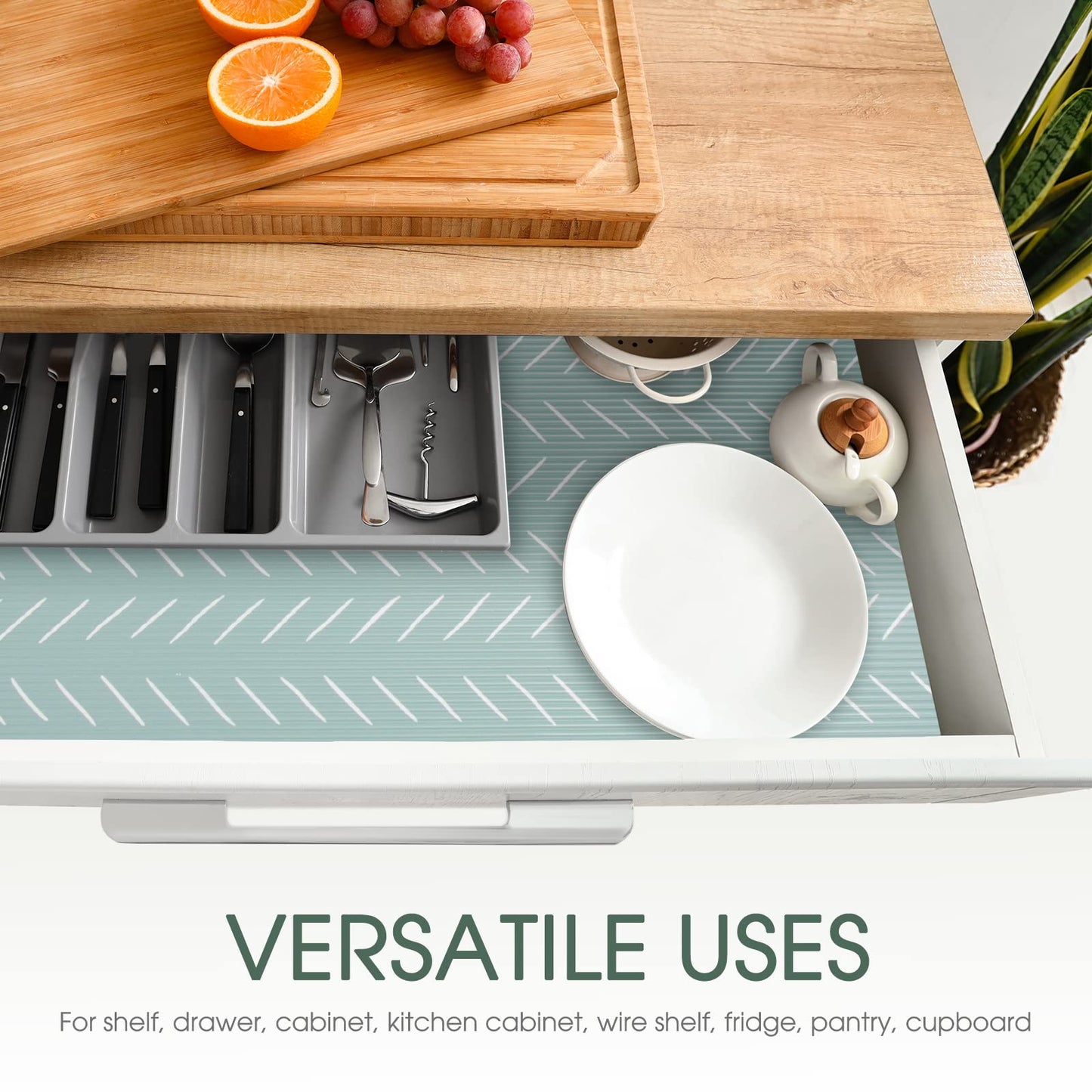 Glotoch Premium Non Slip Shelf Liner, Non Adhesive Drawer Liner, Waterproof Shelf Liners for Kitchen Cabinets, Drawer, Fridge, Wire Shelving, Pantry-17.5" X 360", Heavy Duty, Green Herringbone