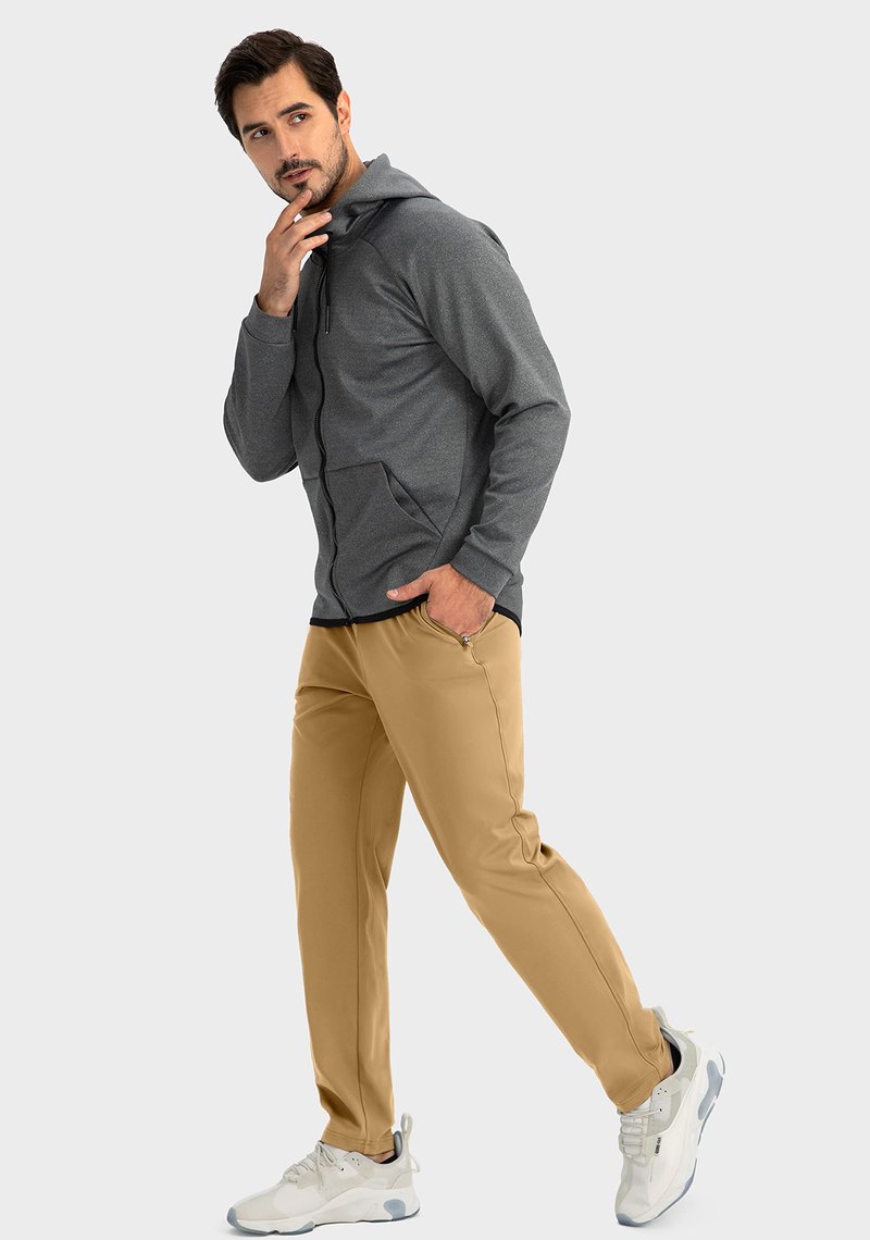G Gradual Men's Sweatpants with Zipper Pockets Tapered Joggers for Men Athletic Pants for Workout, Jogging, Running (Dark Khaki, Large)