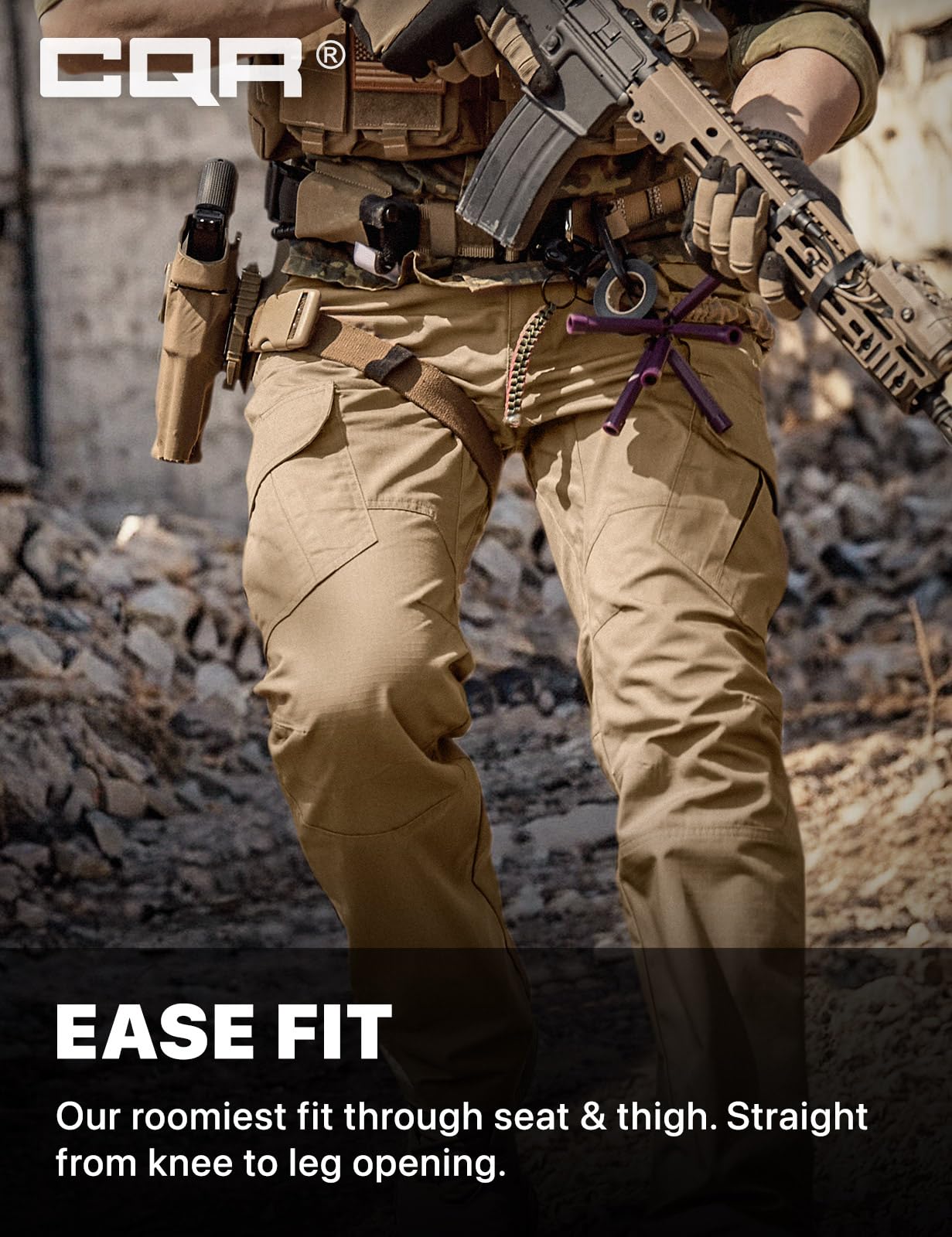 CQR Men's Tactical Pants, Water Resistant Ripstop Cargo Pants, Lightweight EDC Work Hiking Pants, Outdoor Apparel, Duratex Mag Pocket Khaki, 32W x 32L