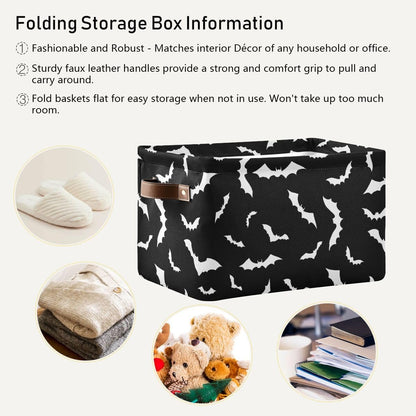 Halloween Black Bat Storage Basket Fabric Kitchen Baskets Spooky Happy Halloween Open Home Storage Bins Boxes Foldable Organizer Bag for Baby Cloth Pet Toy Book Shelf Closet Baskets 16×12×8 Inches