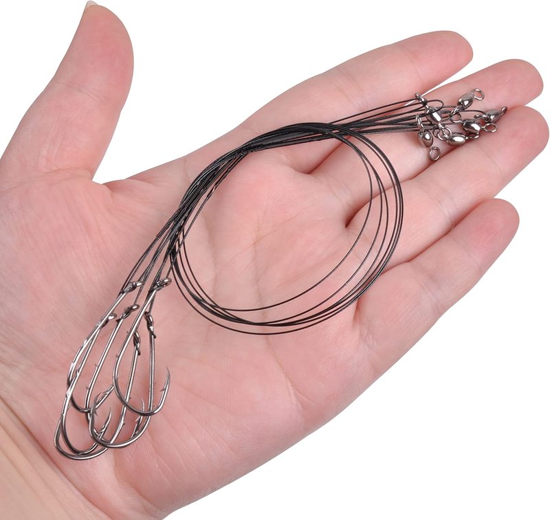 Saltwater Fishing Hooks - 24pcs Pre-Tied Steel Wire Leaders with Swivel | 11.9in Trace for Bluefish & Mackerel