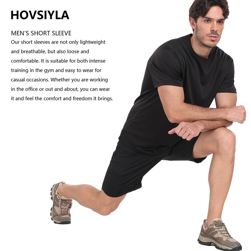 HovSiyla 5 Pack Workout Shirts for Men Athletic Running Gym Quick Dry Short Sleeve Performance Moisture Wicking T Shirt-Black-L