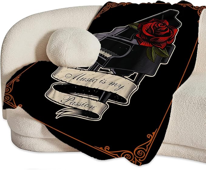 Piano Blanket Decor Gifts for Piano Teacher Flannel Fleece Fuzzy Throw Blanket Soft Warm Cozy Plush Music Blanket for Bed Couch Living Room Stuffed Decoration for Kids Adult 60"x50"