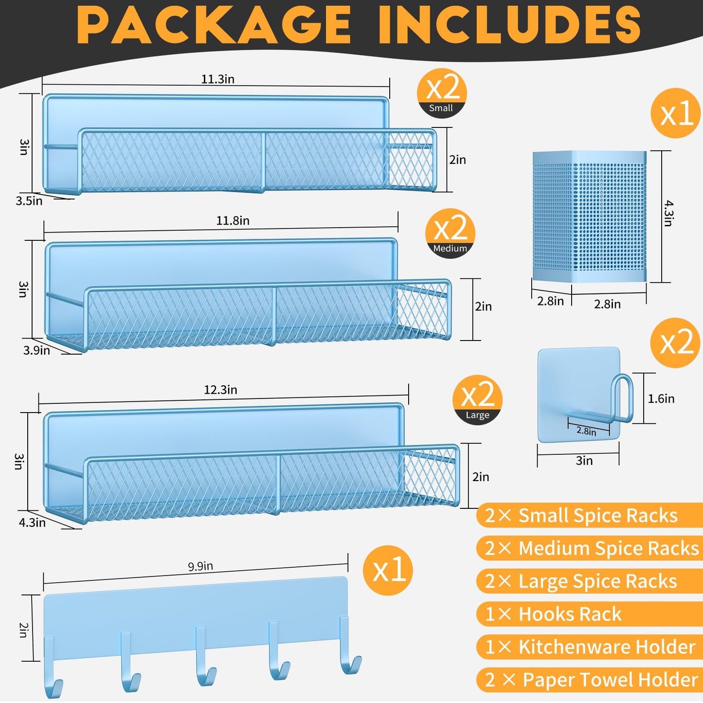 Magnetic Spice Rack for Refrigerator, 6 Pack 100% Metal Strong Magnet Shelf, Space Saving Spice Organizer, Home Kitchen Laundry Room Storage Organization W/ Paper Towel Holder, Utensils Racks (Grey)