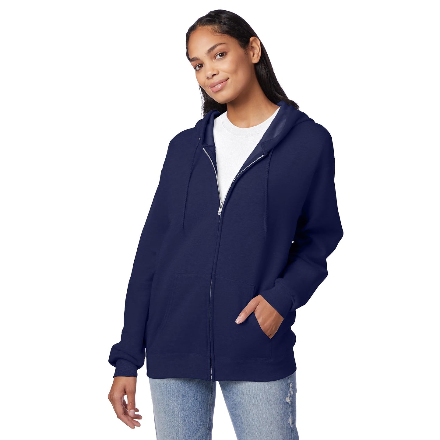 Hanes Mens Hoodie, Ecosmart Fleece Full-zip Zip-up Hooded Sweatshirt For Athletic-hoodies, Navy, Medium US