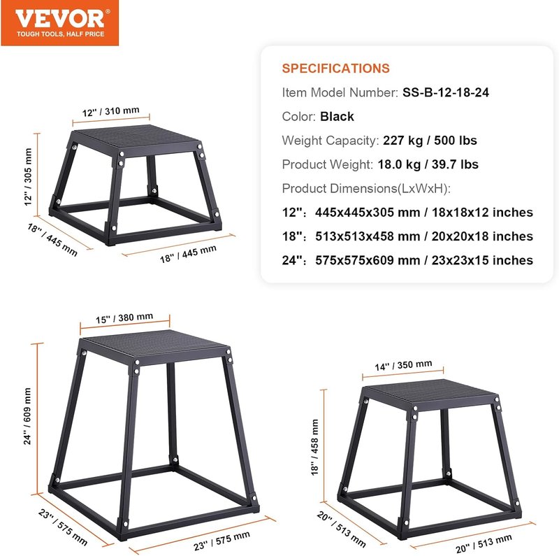 VEVOR Plyometric Jump Box - Steel Fitness Platform for Home Gym Training | Black