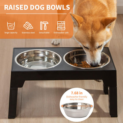 FOREYY Adjustable Elevated Dog Bowls with 2 Stainless Steel Bowls, Raised Dog Bowl 5 Heights (8, 22, 25,28, 31 cm), Non-Slip Dog Food water Bowl Stand for Small Medium Large Dogs(Grey)