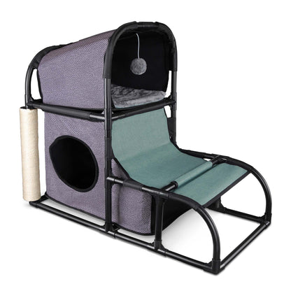 Goetland PVC Modern Cat Condo House Tree Medium Tower Bed Scratching Post Climber With Peek Hole and Dangling Ball for Kitty Indoors Dark Grey