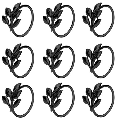 KPOSIYA Napkin Rings Set of 20 Hollow Cut Metal Napkin Holder Dinning Table Setting for Wedding Party Banquet Christmas Dinner Delicate Serviette Buckles Decor (Ye Zi-Black 20