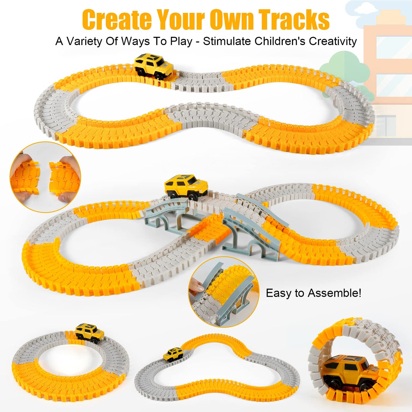 260 PCS Construction Race Tracks for Kids Toys, 2 Electric Cars, 4 Construction Cars, 1 Map & Flexible DIY Track Set, Engineering Presents for 3 4 5 6 Year Old Boys Girls