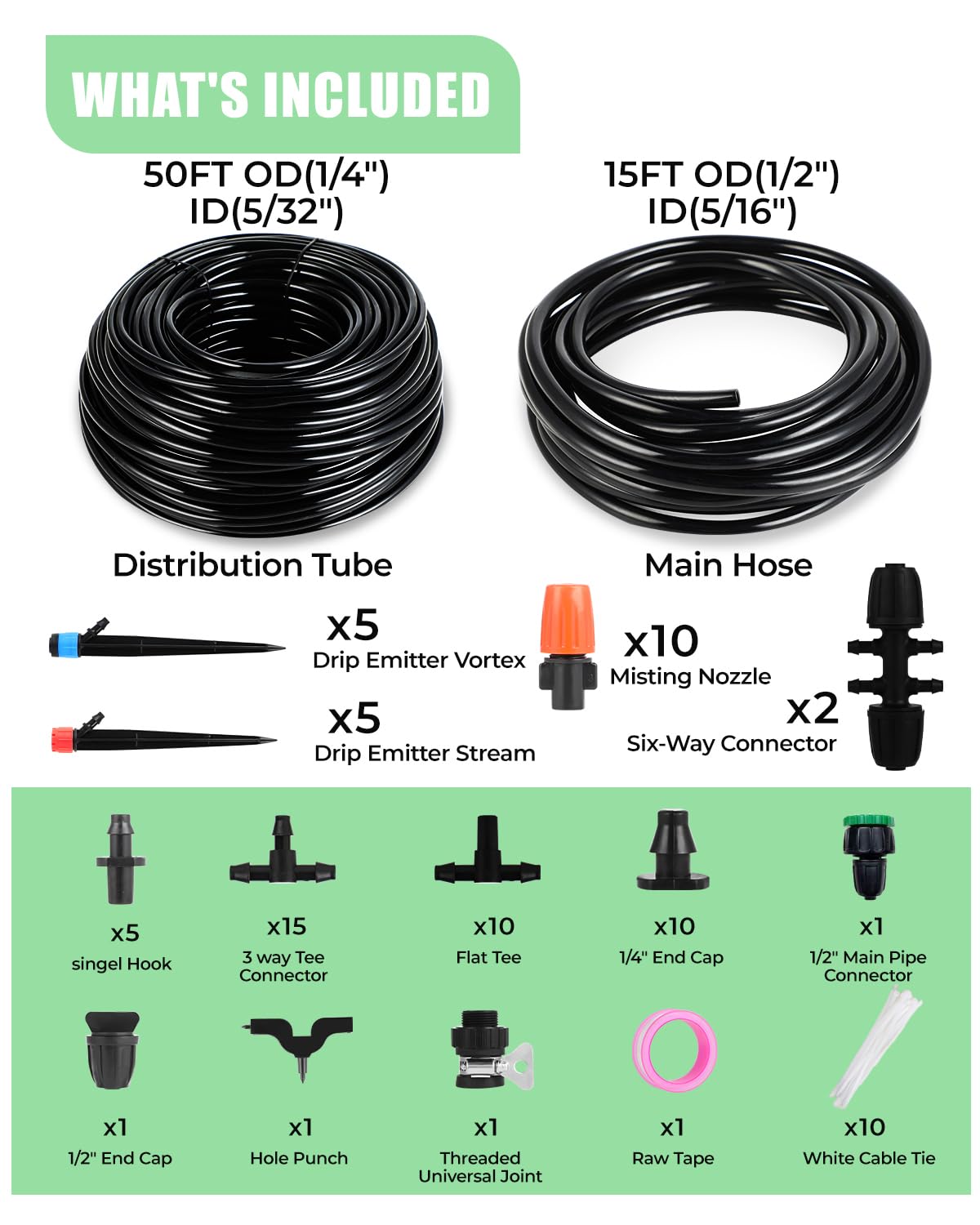 Drip Irrigation System for Watering Garden: 65FT Hydroponic Misting Device Kit with Tubing Hose for Potted Plants Outdoor Indoor Greenhouse Patio Raised Growing Flower Bed Lawn Tree