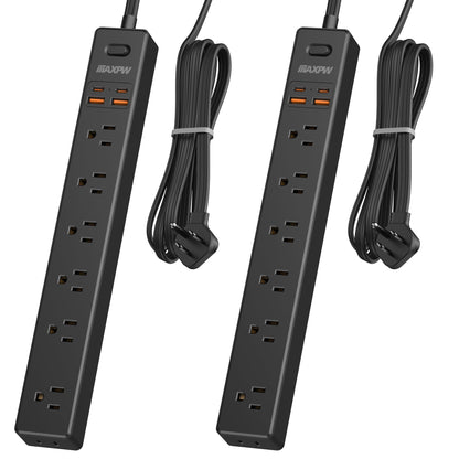 2 Pack Power Strip Surge Protector - 7 Outlets 4 USB Ports (2 USB C), 6 Ft Ultra Thin Flat Plug Extension Cord, 1875W/15A, 1700 Joules, Wall Mount for Home Office Dorm, White