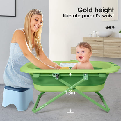 Beberoad Love Collapsible Baby Bathtub for Newborn to Toddler – Portable & Adjustable Infant Tub with Non-Slip Design, Space-Saving Bathtub for Travel & Home Use (Green)