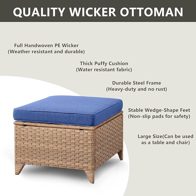 Patio Furniture Swivel Chairs Set - 8 Piece Wicker Rattan Outdoor Sectional Conversation Sets with 4 Swivel Rocking Chairs,2 Ottomans,1 Sofa and 1 Coffee Table for Porch Deck Garden(Yellow/Blue)