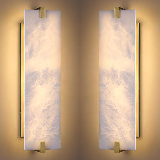 2 Pack 4 Light Square 20.75" Alabaster Marble Bathroom Wall Sconce Modern Concise Style Wall Light Fixture,Gold Finish for Bedroom Hallway Bedside