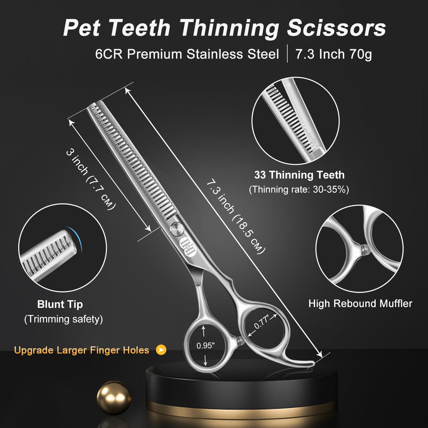 CIICII Dog Grooming Scissors Kit, 10-In-1 Professional Pet Grooming Scissors Set with Safety Round Tip (Dogs/Cat Hair Cutting Trimming Thinning Shears with Curved Scissors) for DIY Home Salon (Silver)