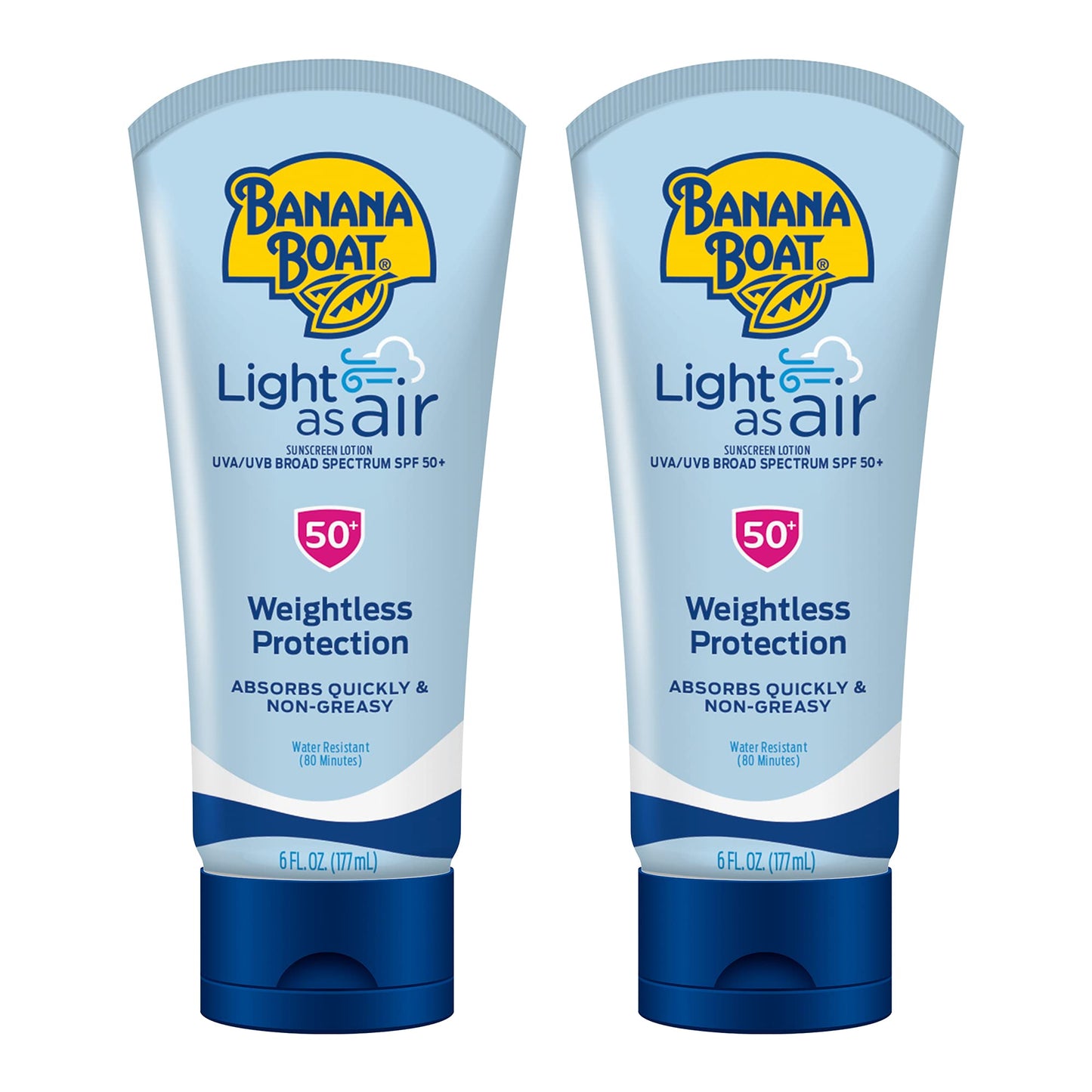 Banana Boat Light As Air Sunscreen Lotion SPF 50 Twin Pack | Lightweight & Non-Greasy Lotion Sunscreen SPF 50, Sunblock, Oxybenzone-Free, 6oz each