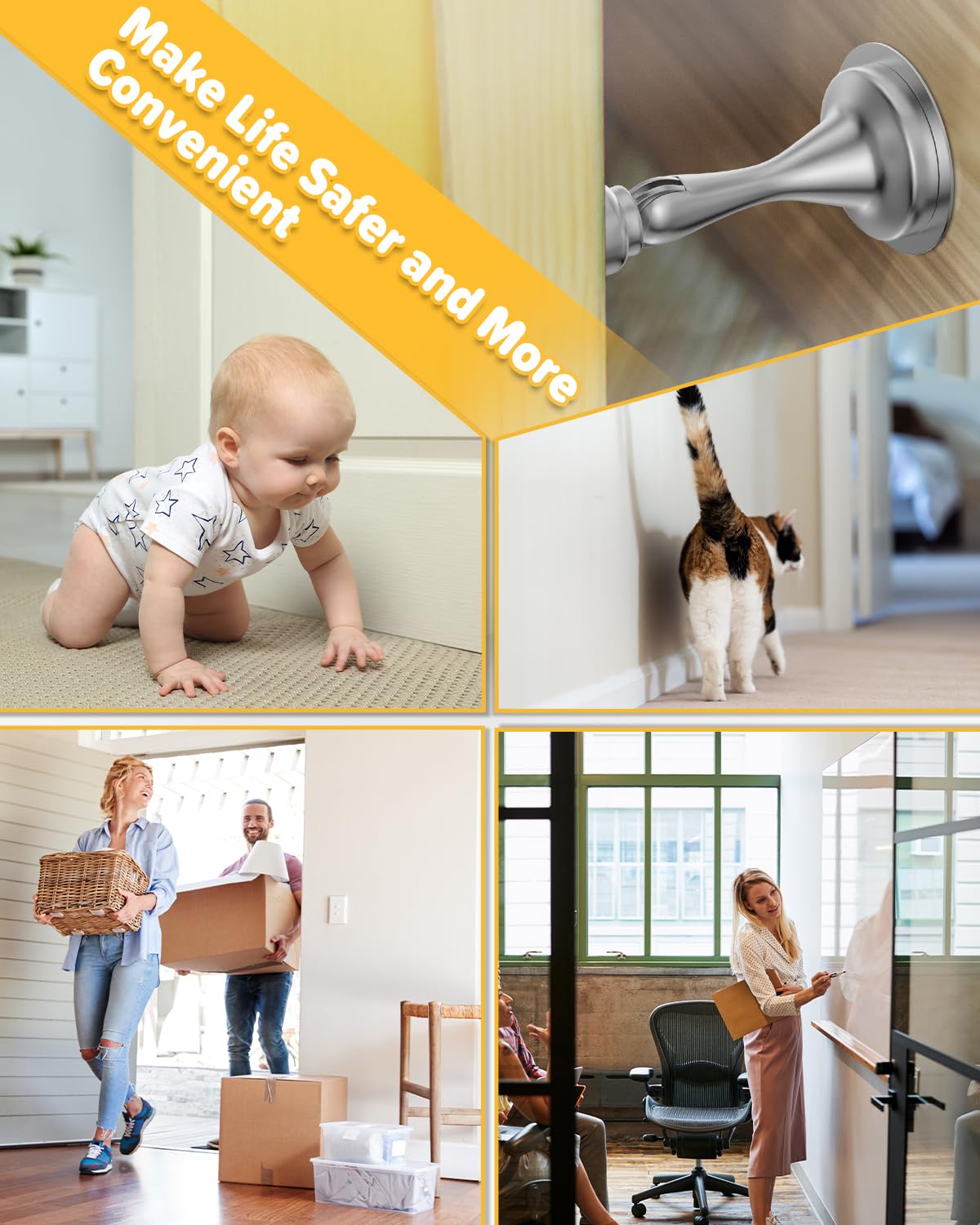 Door Stoppers Magnetic Door Catch - 2 Pack Stainless Steel Heavy Duty Door Holder Stops for Bottom Top of Door - Wall Floor Mounting No Drill 3M Adhesive & Screws Strong Magnet Keep Door Open(Silver)