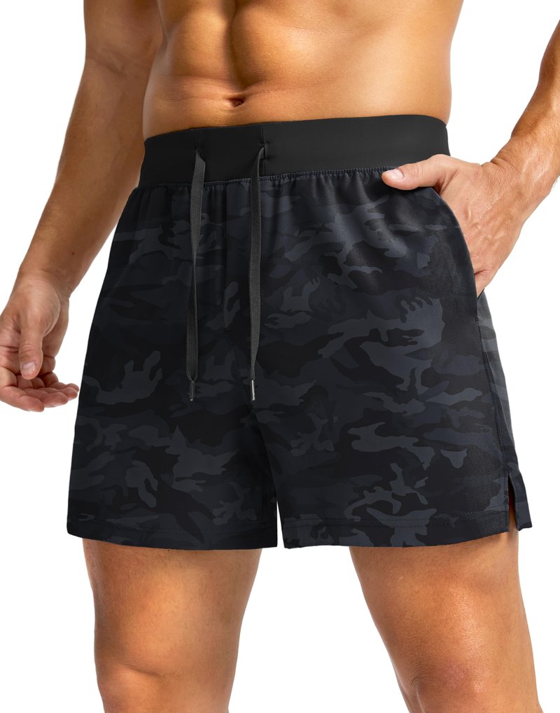 Soothfeel Men's Running Shorts with Zipper Pockets 9"/ 7"/ 5" Lightweight Quick Dry Basketball Gym Workout Athletic Shorts for Men (Grey Camo, XL)