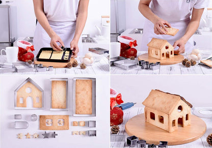 Sakolla (Set of 10) Gingerbread House Cookie Cutter Set, 3D Gingerbread House Kit Christmas Cookie Cutters for Kids Gingerbread Houses Mold Gift Box Packaging