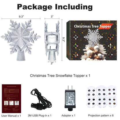 TKYHRMAS Christmas Tree Toppers Lighted with 6 Projection Modes, Christmas Snowflake Tree Topper with Built-in LED Rotating Lights, Silver 3D Glitter Projection for Xmas Party Holiday Decorations