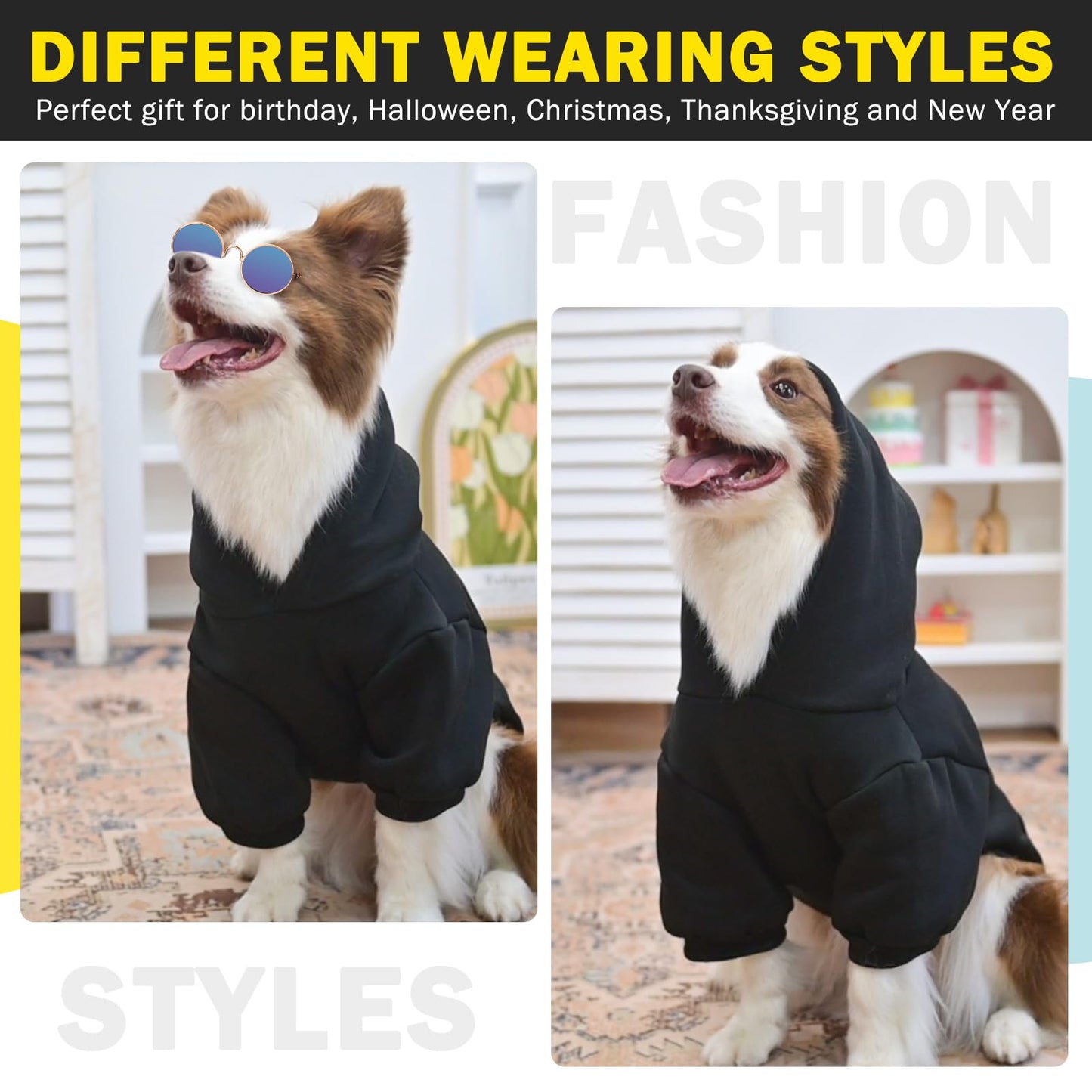 SCENEREAL Security Hoodie Sweaters for Small Medium Large Dogs, Halloween Costume Brushed Fleece Clothes With Hat, Soft Warm Winter Coat With Leash Hole for All Weather, M