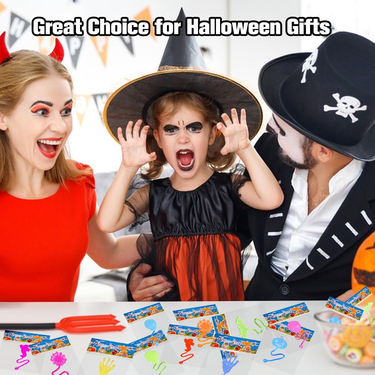 CHHOEAV 36pcs Halloween Party Favors Sticky Hands, Spider Web Skull Bat Stretchy Sticky Toys For Boys Girls, Birthday Party Supplies, Non Candy Halloween Treats Goodie Bag Stuffers