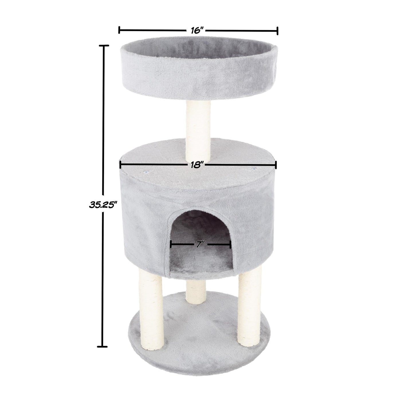 4-Tier Round Cat Tower - Large Cat Condo, Napping Perch, and 4 Sisal Rope Scratching Posts - Cat Tree for Indoor Cats by PETMAKER (Gray)