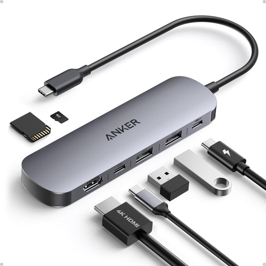 Anker USB C Hub, 7-in-1 Multi-Port USB Adapter for Laptops, 4K@60Hz USB C to HDMI Splitter, 85W Max Power Delivery, 3xUSBA & C 3.0 Data Ports, SD/TF Card, for Type C Devices (Charger Not Included)