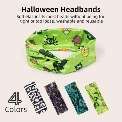 AKTVSHOW Halloween Headbands for Women Knotted Headband Elastic Head Bands Women's Hair Band Non-Slip Turban Printed Stylish Sport Sweat Hair Wrap for Girls Cute Hair Accessories 4PCS