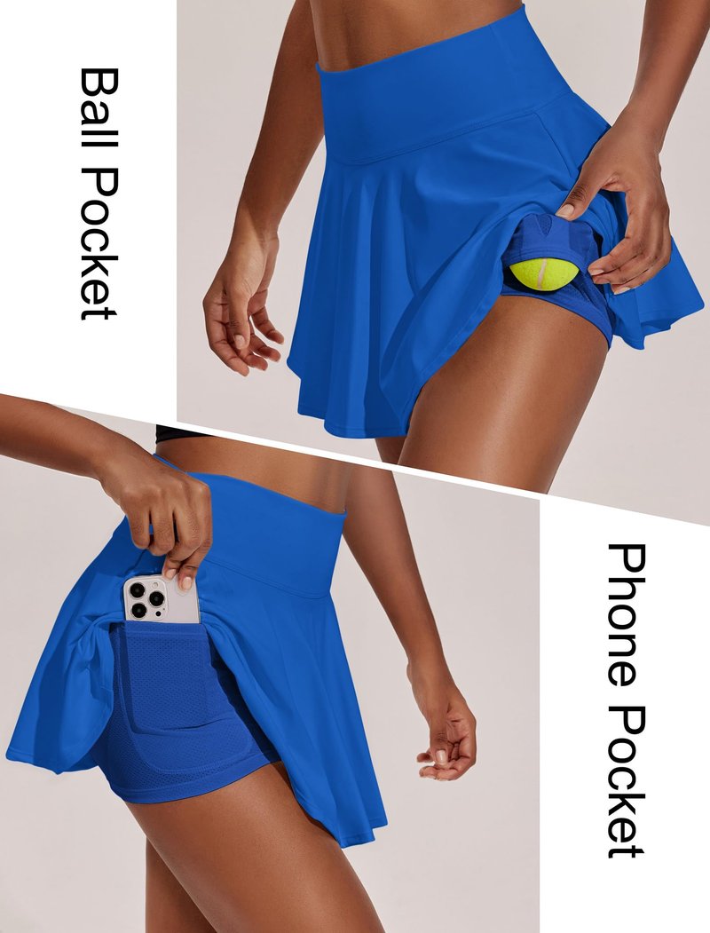PINSPARK Golf Skorts for Women with Pockets Pleated Tennis Skirt Tummy Control Lightweight Pickleball Outfits, Royal Blue S