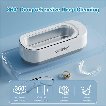 KUNPHY Ultrasonic Jewellery Cleaner, Ultrasonic Cleaner Machine 12oz 46KHz, Professional Sonic Cleaner with One-Touch Operation, Ultrasonic Cleaner for Rings, Glasses, Jewelry, Dentures