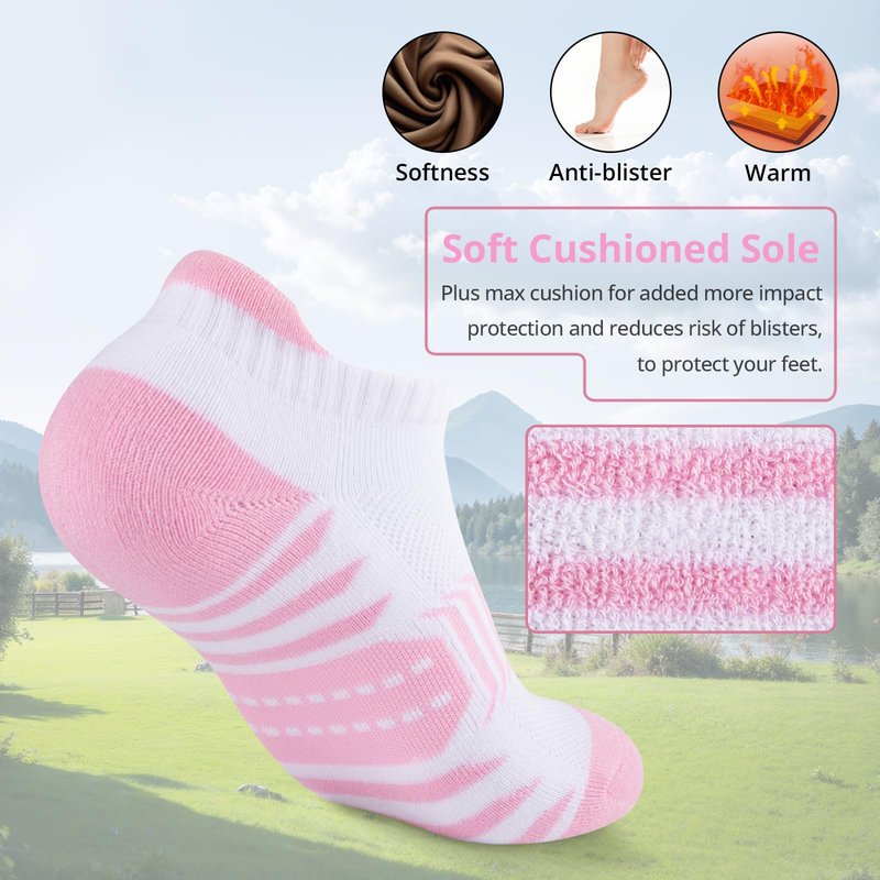 COOPLUS Ankle Socks Womens Athletic Cushioned Anti-Blister Running Cotton Low Cut Socks 6 Pairs