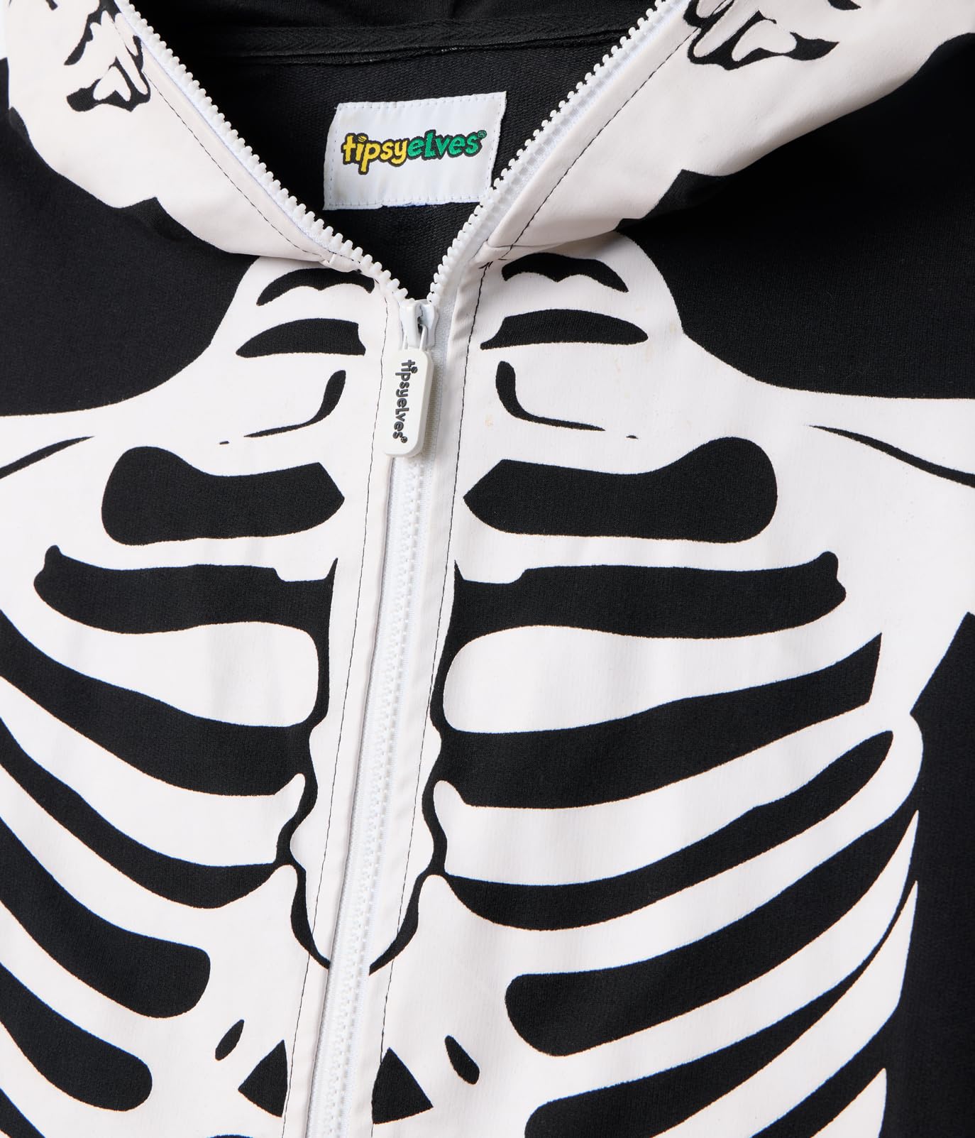 Tipsy Elves Halloween Skeleton Costume for Men - Comfy Adult Skeleton Jumpsuit with Hood - Men's White Bones Jumpsuit Halloween Costume with Full Zip Hood Size Large