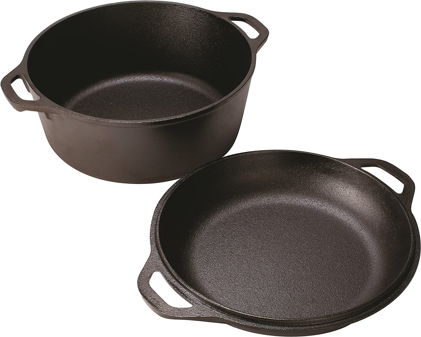 Lodge L8DD3 4.73 litre / 5 quart Pre-Seasoned Cast Iron Double Dutch Oven (with Loop Handles), Black
