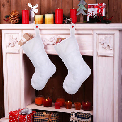 Pangda 2 Pcs White Christmas Stockings 20 Inch Faux Fur Xmas Stocking Snowy Stockings Fireplace Hanging Gift Bags for Xmas Holiday Family Party Decoration