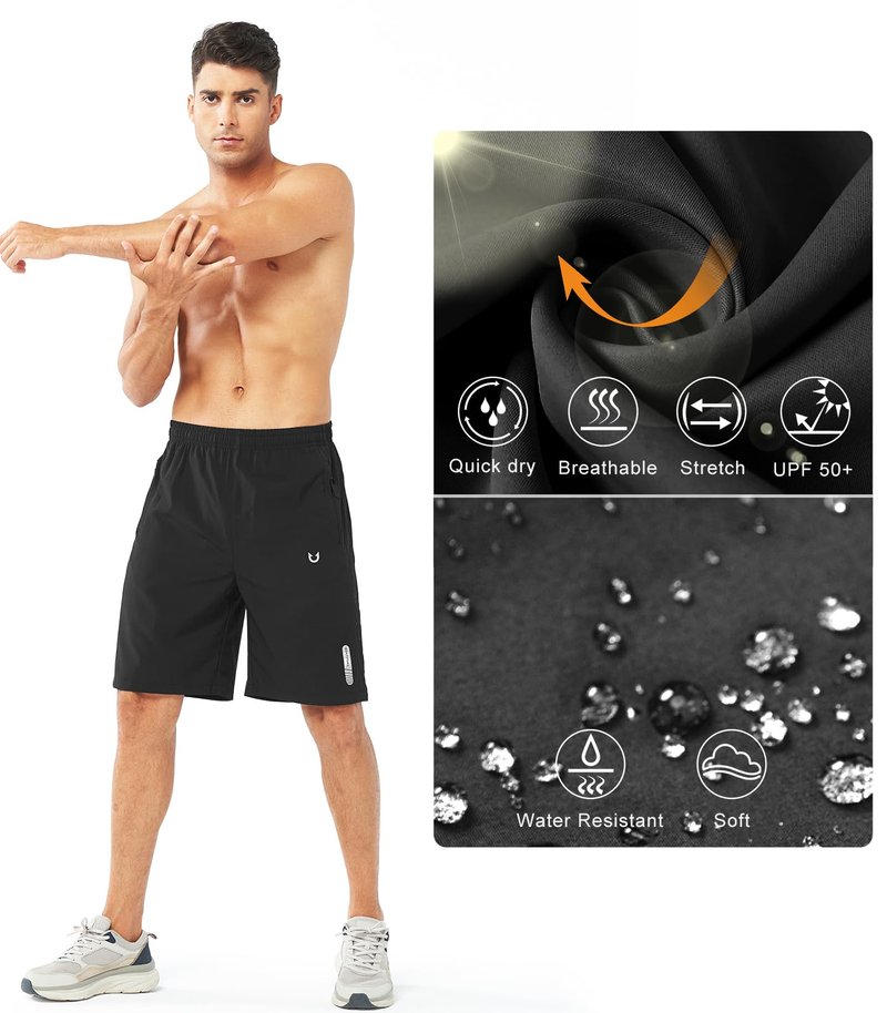 NORTHYARD Men's Athletic Running Shorts Gym Workout 7"/9"/5" Quick Dry Lightweight Sports Basketball Tennis 3 Zipper Pockets Black-9inch XL