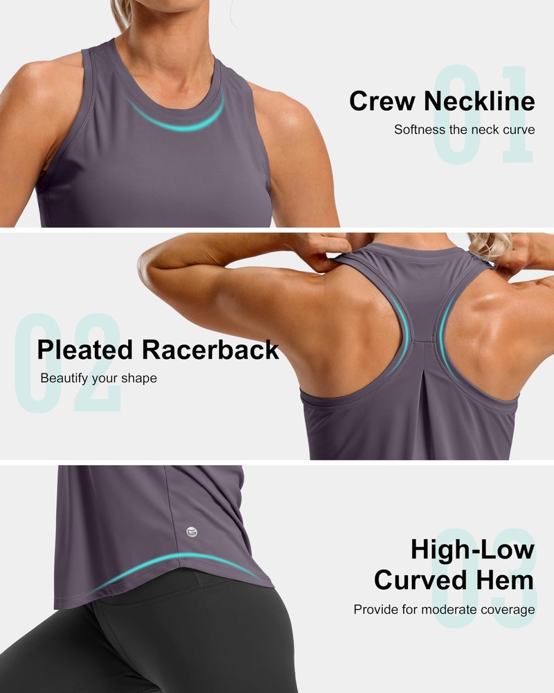 G Gradual Women's Workout Tank Tops Racerback Athletic Yoga Tops Loose Fit Sleeveless Running Gym Sports Shirts for Women(Purple Grey,XL)
