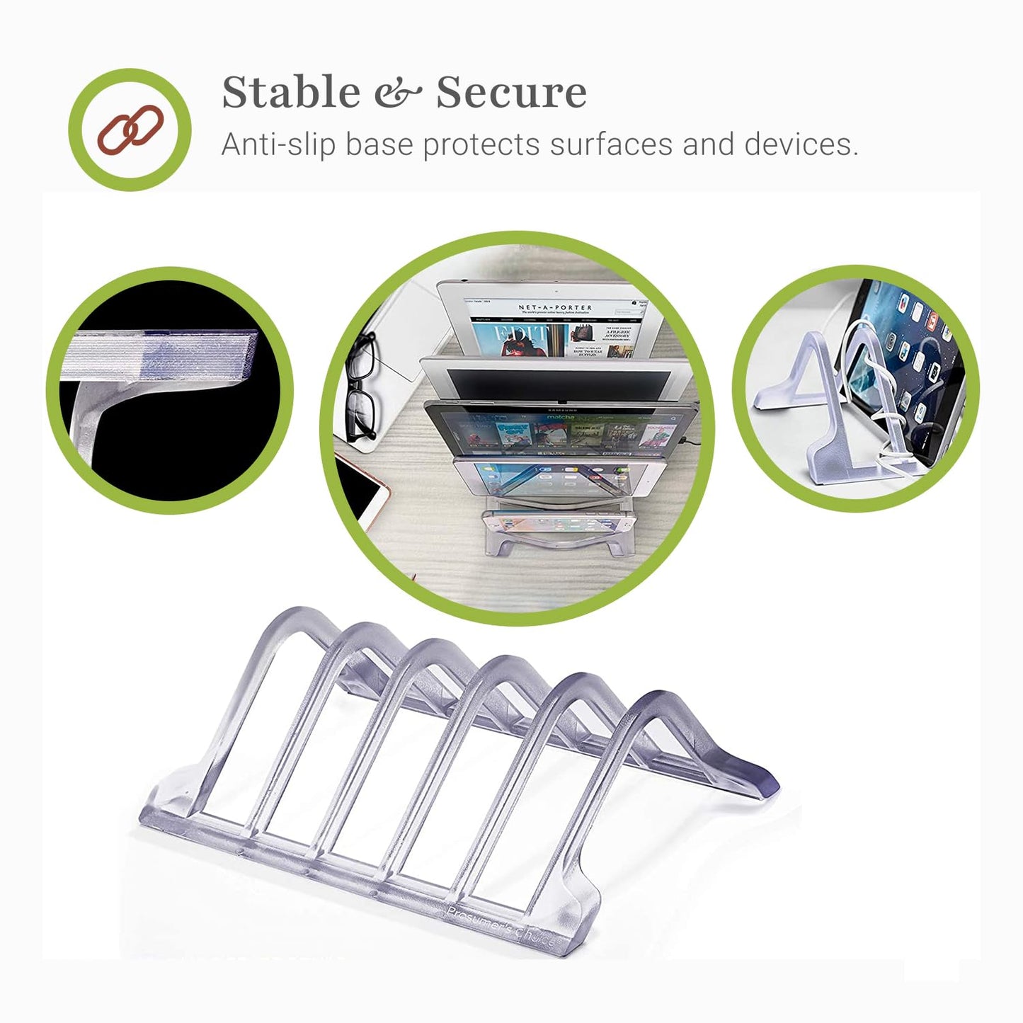 Prosumer's Choice Universal Charging Rack Organizer - Multi Device Stand Holds 5 Tablets or Smartphones - Desktop Tablet Holder and Storage Station - Compact Tech Organizer Dock for Home or Office