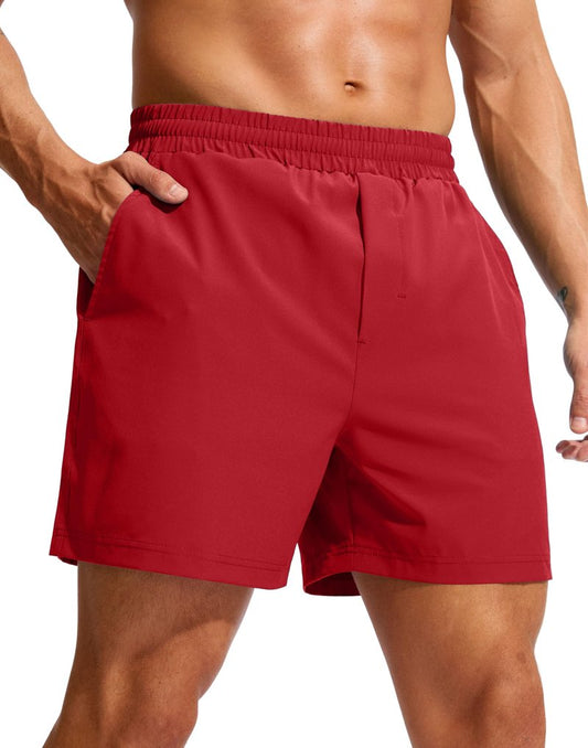 Soothfeel Men's Athletic Workout Shorts with Zipper Pocket 5"/7" Running Gym Shorts for Men Lightweight Quick Dry Tennis (Red, 5, L)