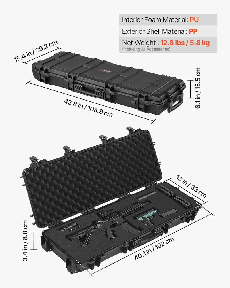 Rifle Hard Case with 4 Layers of Foam - Lockable, Waterproof & Crushproof | Ideal for Rifles & Shotguns